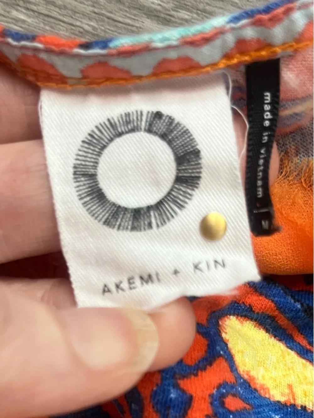 Akemi + Kin Anthropologie Orange Blue Round Neck Tie Trapeze Sleeveless Top M